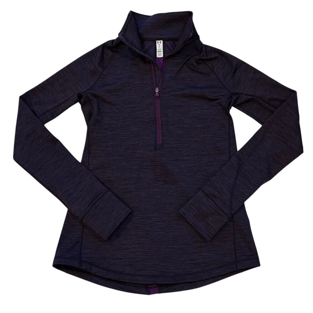 Under Armour Fleece Lined Shirt Womens Small Purple Fitted 1/2 Zip Thumb Holes